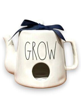 Rae Dunn by Magenta Grow Ceramic Teapot Birdhouse With Bow NWOT